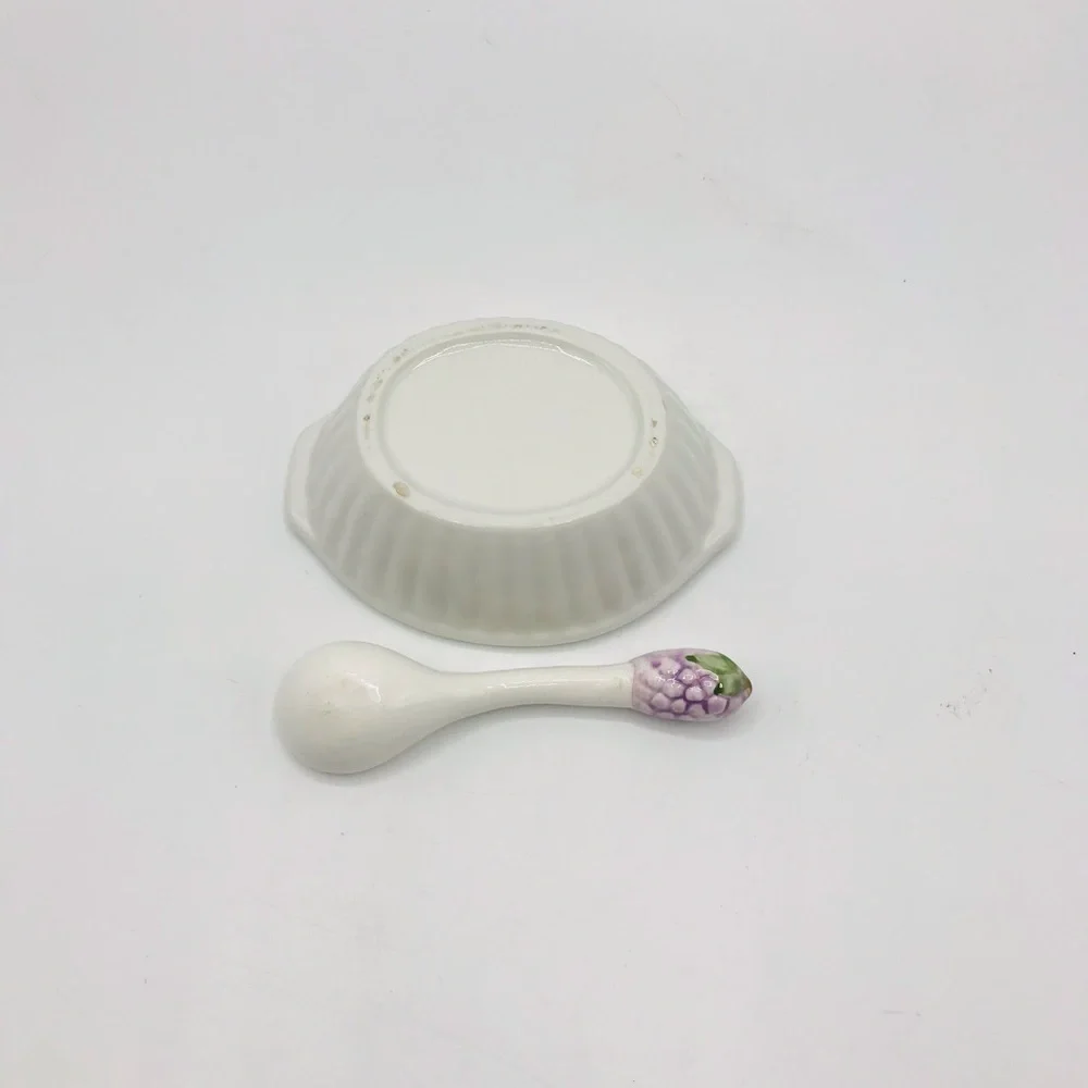 Vintage divided oval ceramic petite jelly/ relish dish with serving spoon.